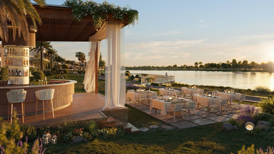 Tổ hợp tiện ích với tầm nhìn sông nước tại Sunset Clubhouse.